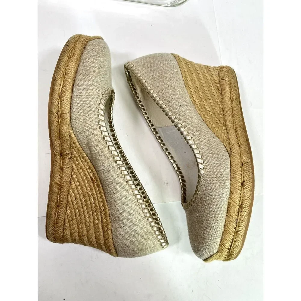 Jack Rogers Palmer Closed Toe Canvas Espadrille Wedge Size‎ 9 Gold Tan